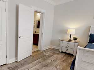 Master bath door opens out, not in.